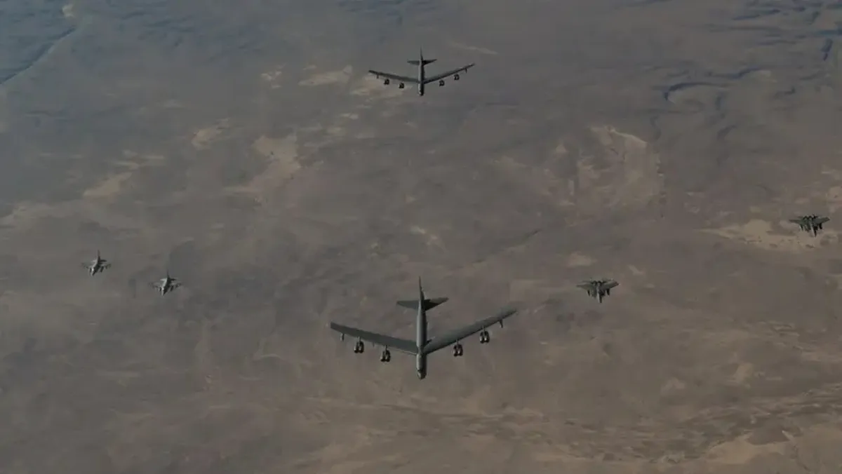  US B-52 Bombers fly alongside Israeli fighter jets over the Mediterranean Sea